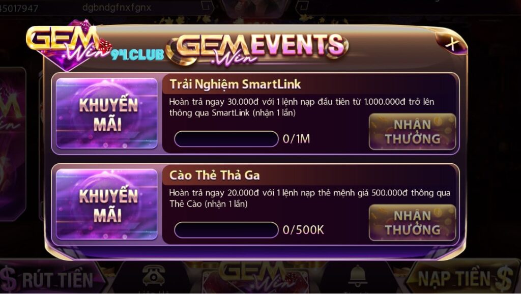 Khuyến mãi lớn tại cổng game bài Gemwin